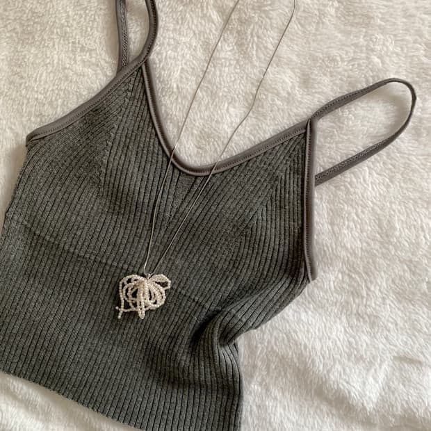 그레이 골지 니트 뷔스티에 레이어드 나시 탑