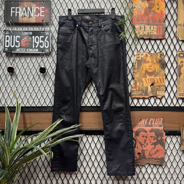 디젤 인더스트리 데님 코팅진 팬츠 후면 로고 포인트 네이비