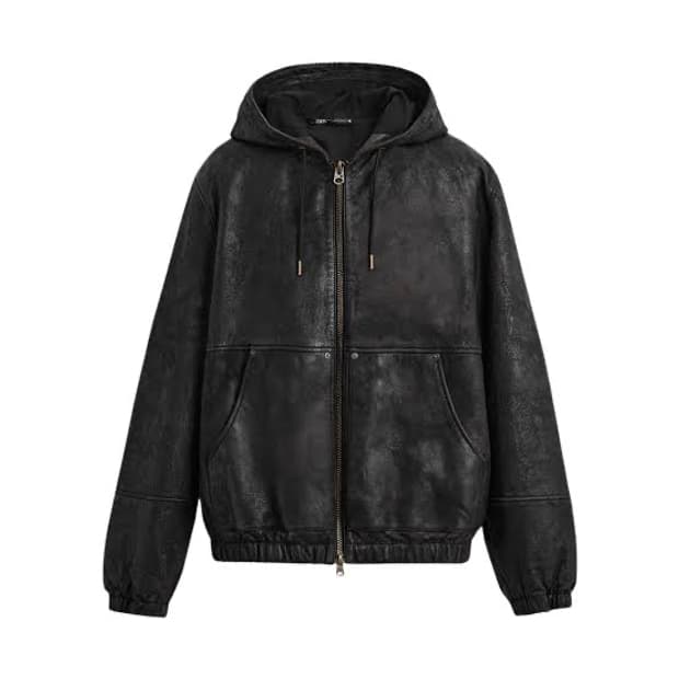 자라 램스킨 리얼 레더 후드 점퍼 S