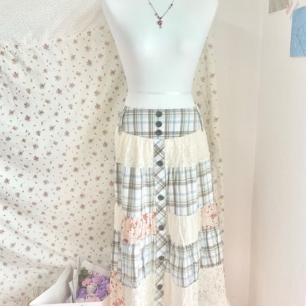 모리걸 빈티지 패치워크 롱스커트 🌸🤍🎀
