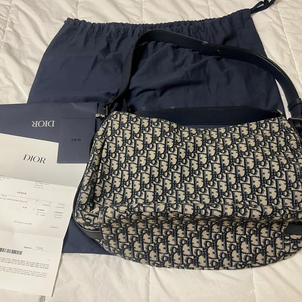 디올 새들 소프트 백 베이지 & 블랙 오블리크