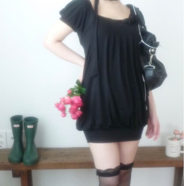 Ribbon Pleated Dress Scarf Set (Black)