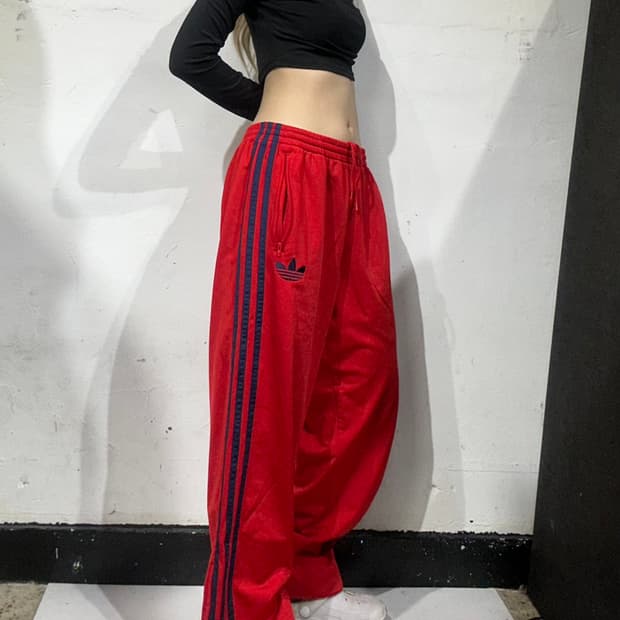 아디다스 레드 네이비 삼선 와이드 파이어버드 추리닝 바지 105