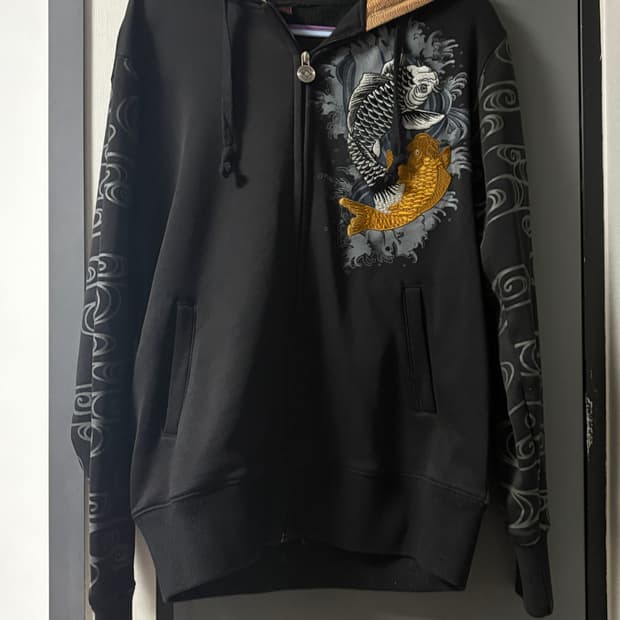 오리엔탈 잉어 자수 후드 집업