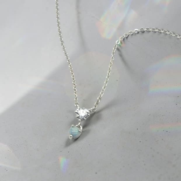 안나수이 하트 펜던트 실버 목걸이 (랩다이아 세팅)