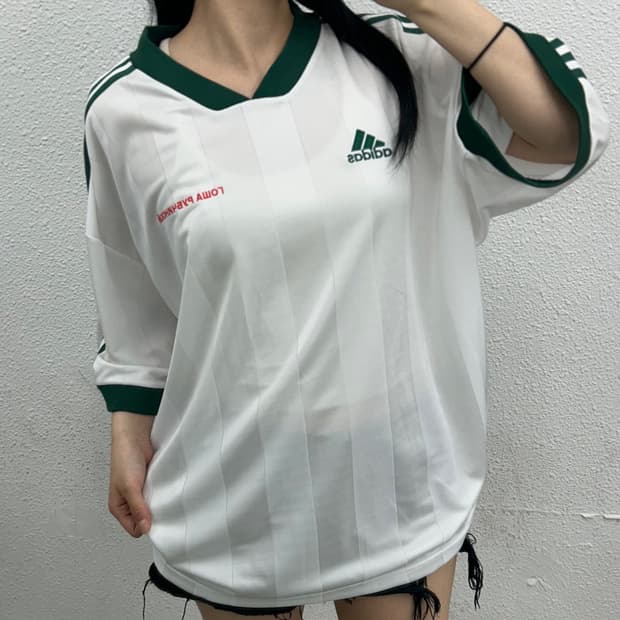 아디다스 그린라인 화이트 반팔 S