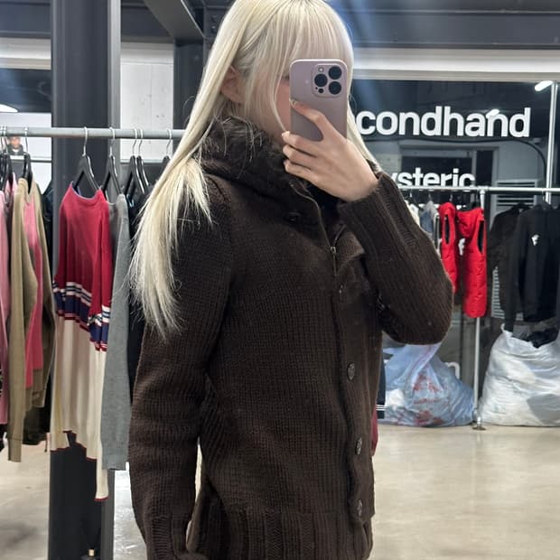 히스테릭 글래머 니트 더블 코트 퍼 가디건