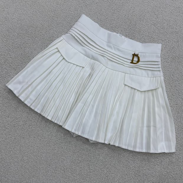 S 빈티지 화이트 여성 플리츠 스커트 0415E