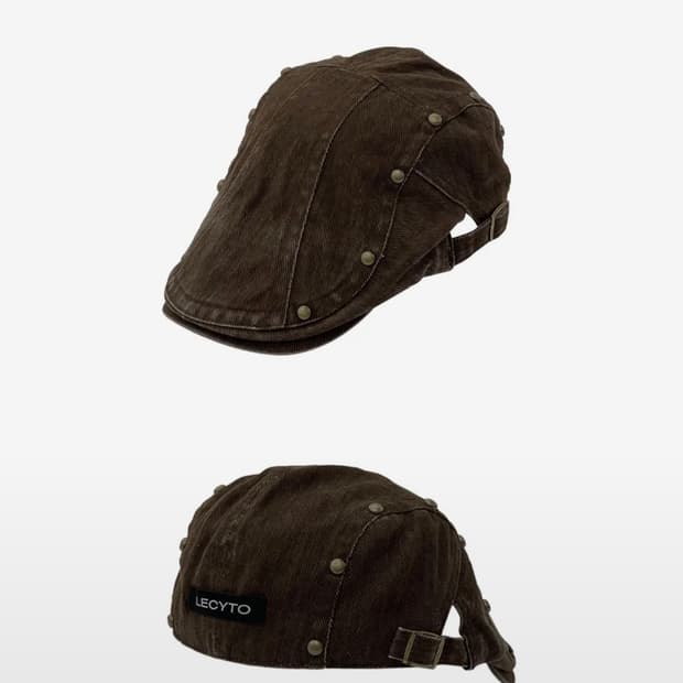 (구해요)레씨토 Stud Washed Hunting Cap_[Brown]