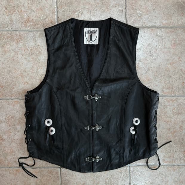 [2XL] High way fireman leather vest