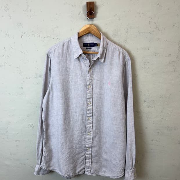 폴로랄프로렌 큐알라벨 그레이 린넨 셔츠