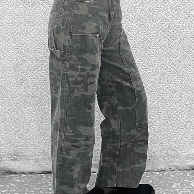 빈티지 밀리터리 카모플라주 더블니 데님팬츠  L C07395