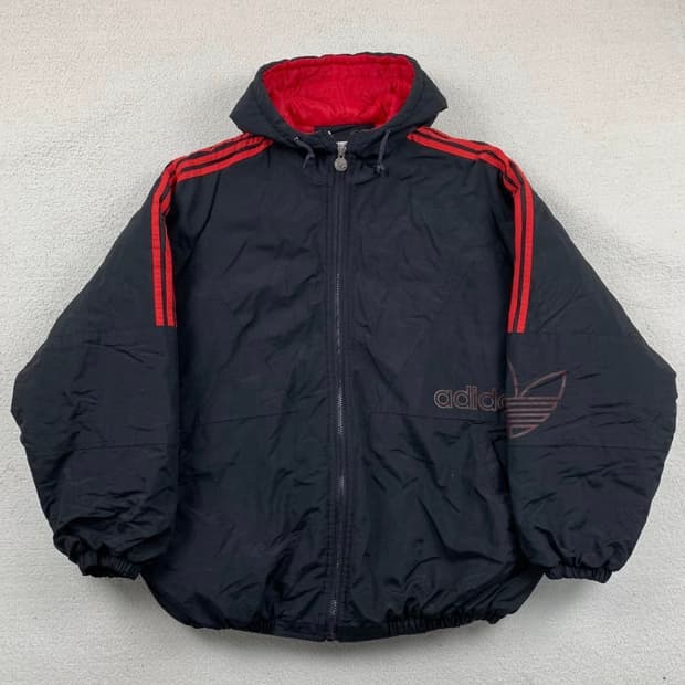 90s 아디다스 올드스쿨 트레포일 빅로고 누빔 점퍼 블랙