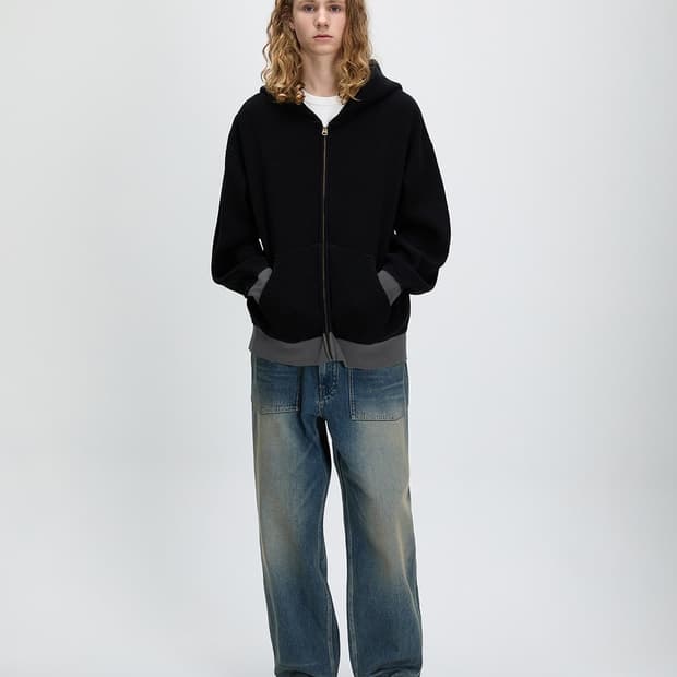 카키스 와플 풀집 후디 검정색  L사이즈