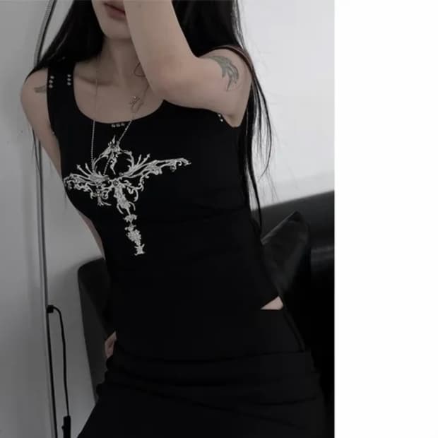 y2k cross printing sleeveless