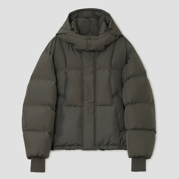 [새상품] S) 벨리에 크로스 라인 후디드 구스 다운 패딩 올리브
