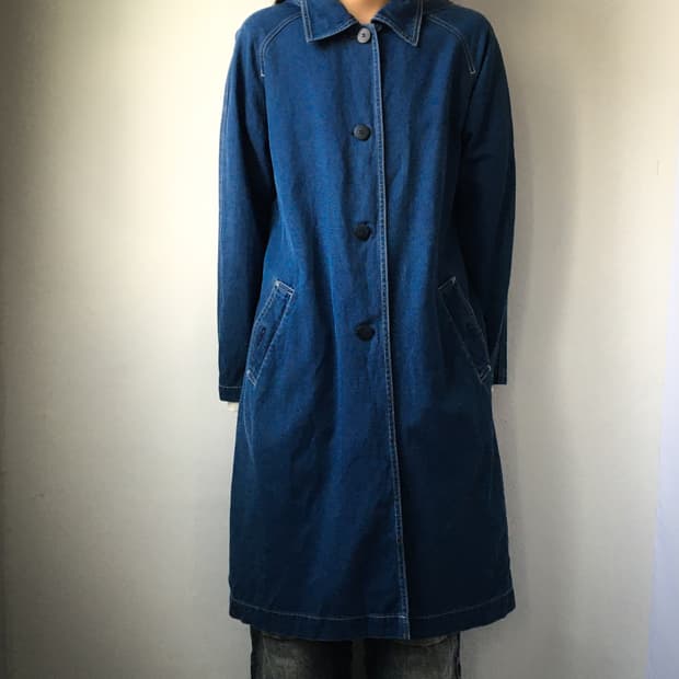 Hood denim long jacket