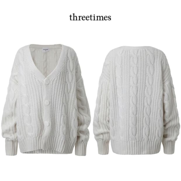 쓰리타임즈 Cable button wool cardigan ivory