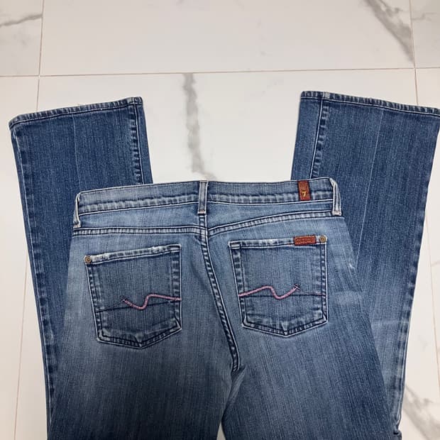 Y2K 세븐진 로우라이즈 부츠컷 데님 핑크 스티치