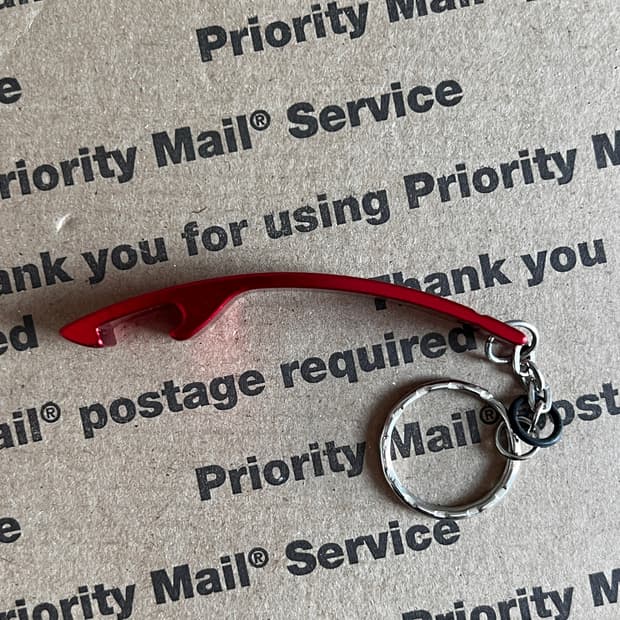 90s vtg Red Bottle Opener Keyring