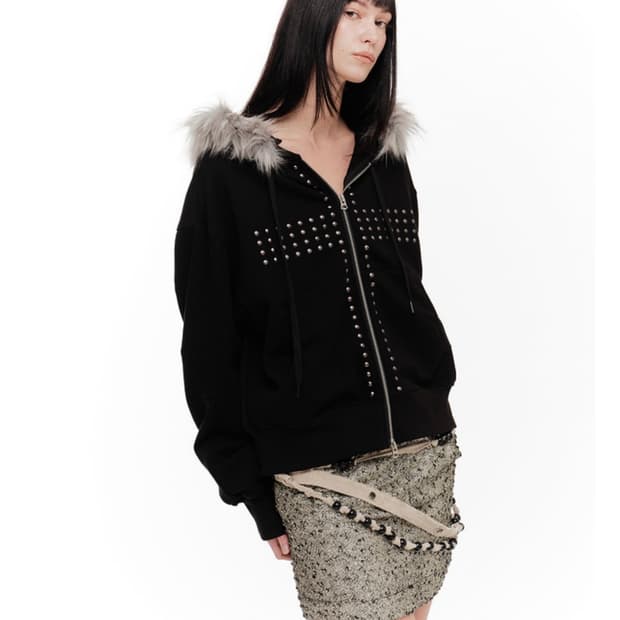 2000아카이브스 크루시아 퍼 후디 집업 블랙