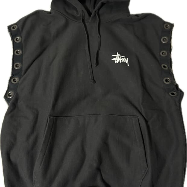 (L) 스투시 꼼데가르송 후드 베스트 블랙