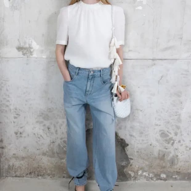 오르 시어서커 셔링 블라우스 화이트 L