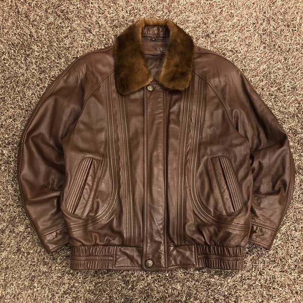 크로커다일 양가죽 봄버 덕다운 내피 브라운 레더 가죽 자켓 