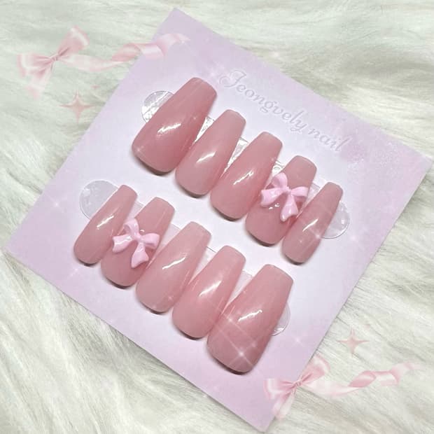 발레코어🎀 베이비리본수제네일팁 심플 베이직 네일