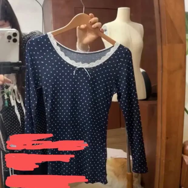 빈티지 모리걸 도트 레이스 탑 카메 봉지 후유 몽글 카모메산장