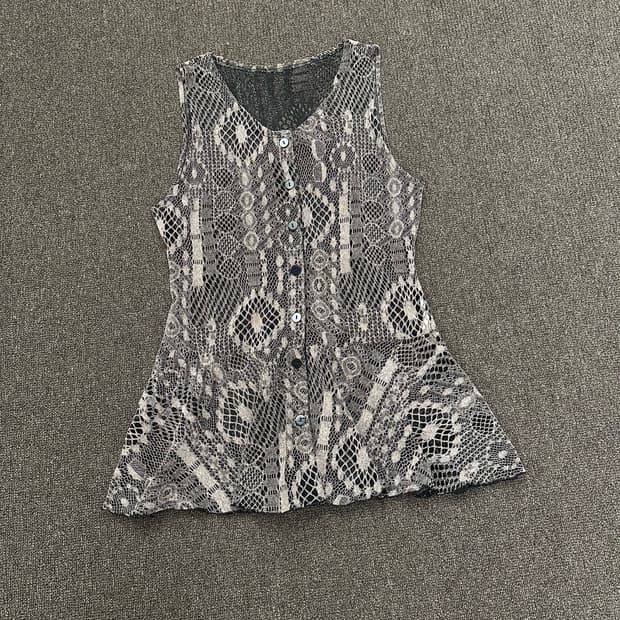 M)Japanese vintage 브라운 크로셰 슬리브리스 탑