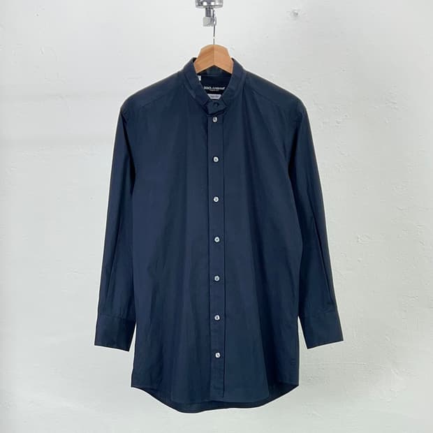 돌체앤가바나 블랙 차이나 스탠 카라 린넨 코튼 블렌디드 셔츠