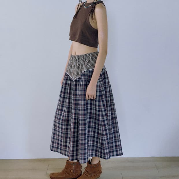 호쿠스포쿠스) Patch-Work Picnic Skirt NAVY F