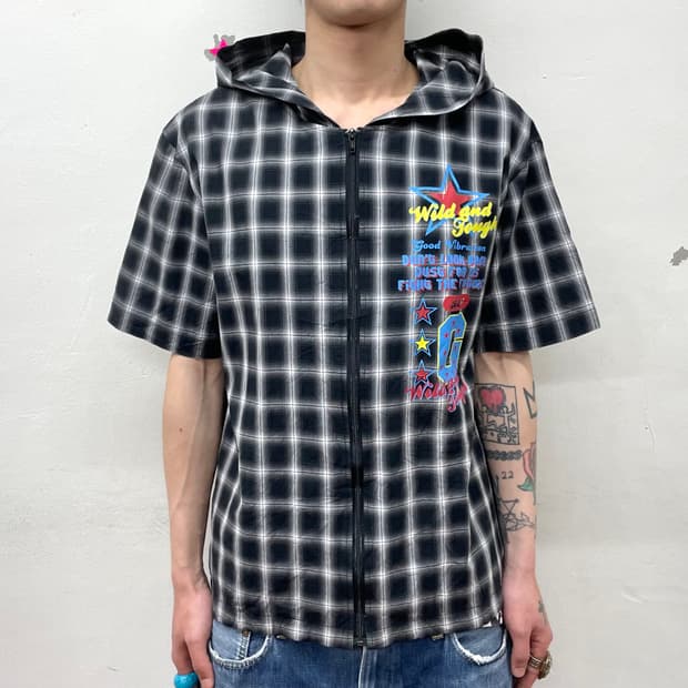 Retro Star Checkered Hoodie T-Shirt 