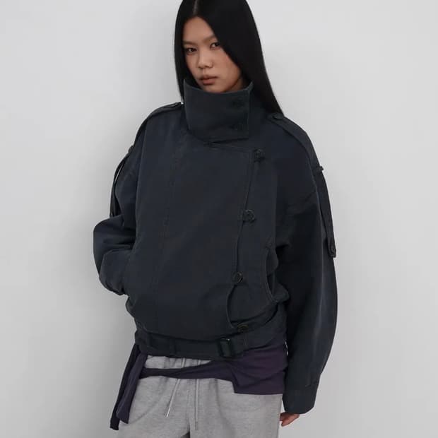 샌드릭 High Neck Cotton Jacket_Navy 