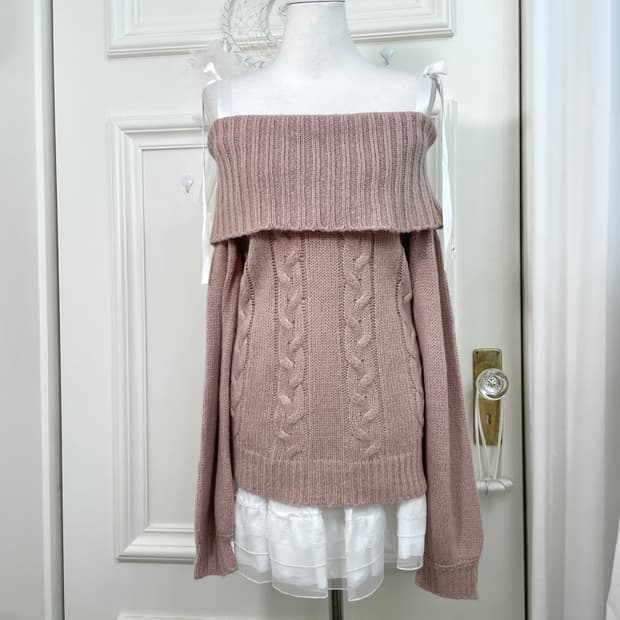 ANK ROUGE indi pink bow off-shoulder swe