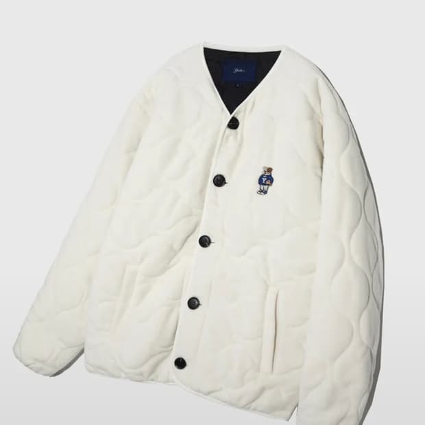 예일 엠브로이더리 댄 카라리스 퀼팅 플리스 자켓 아이보리
