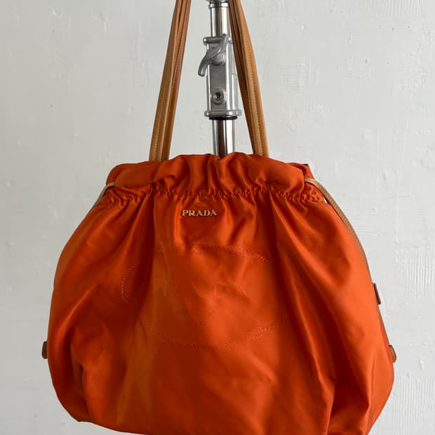 Prada 프라다 로고 드로스트링 오렌지 토트백