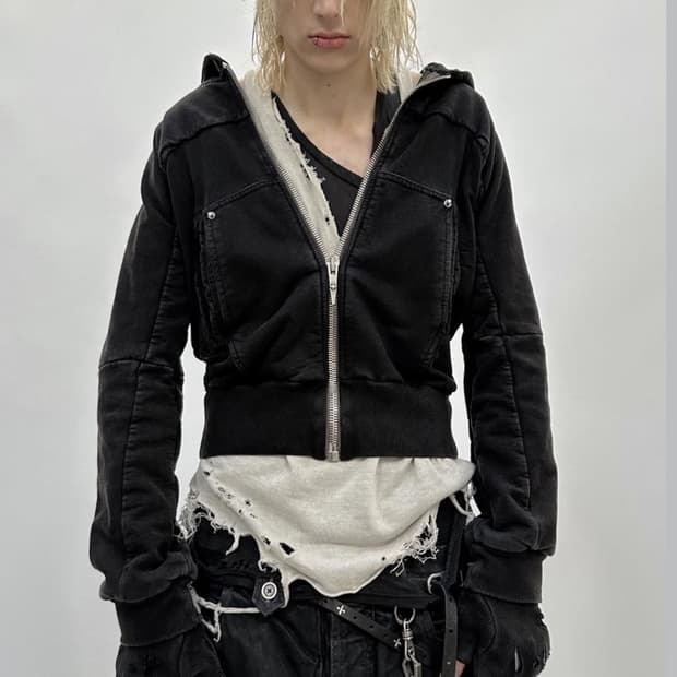 샤인 럭셔리 보조마네 인서티드 지퍼 후드 기모 티셔츠