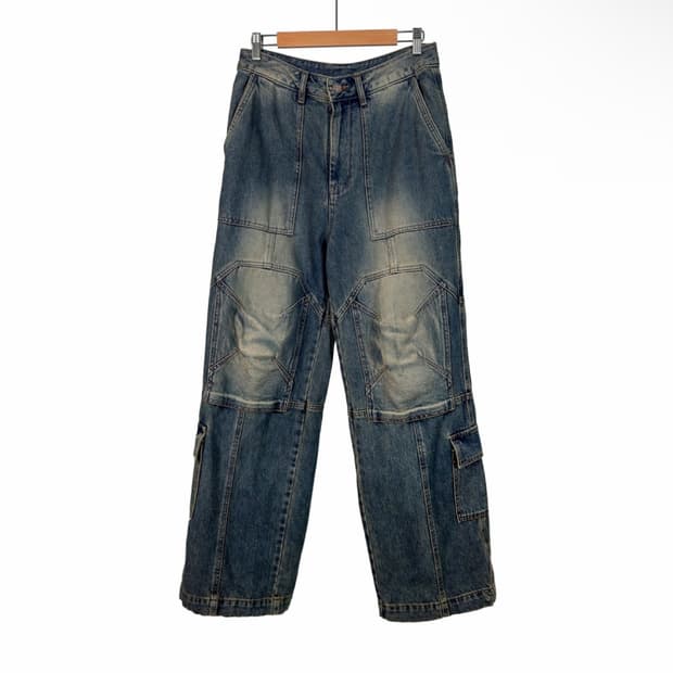 [44] 준지 남성 포켓 후라쉬 워싱 카고 데님 팬츠 블루