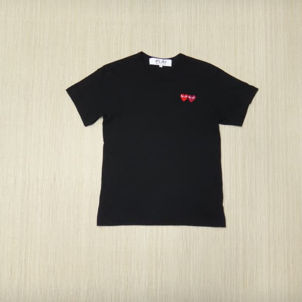 (S/90) 꼼데가르송 더블 하트 와펜 티셔츠 블랙
