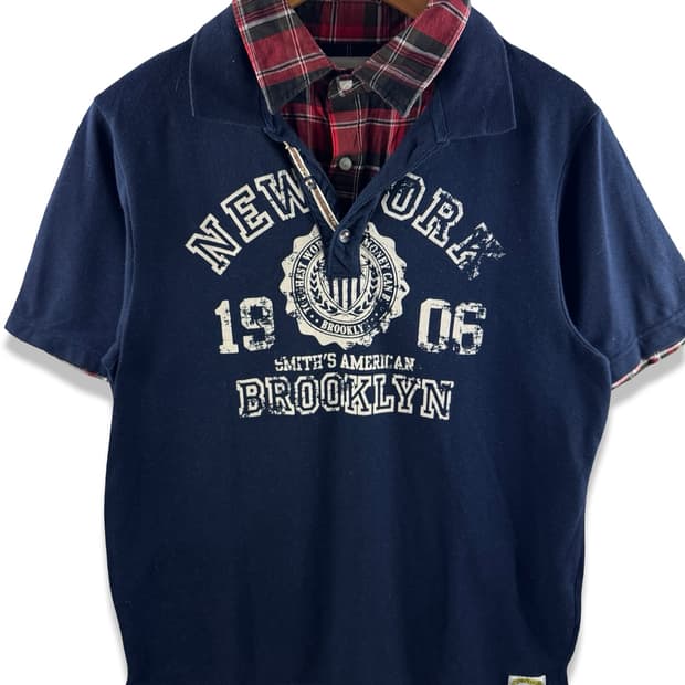 JPN Y2K 체크 레이어드 반팔티3083