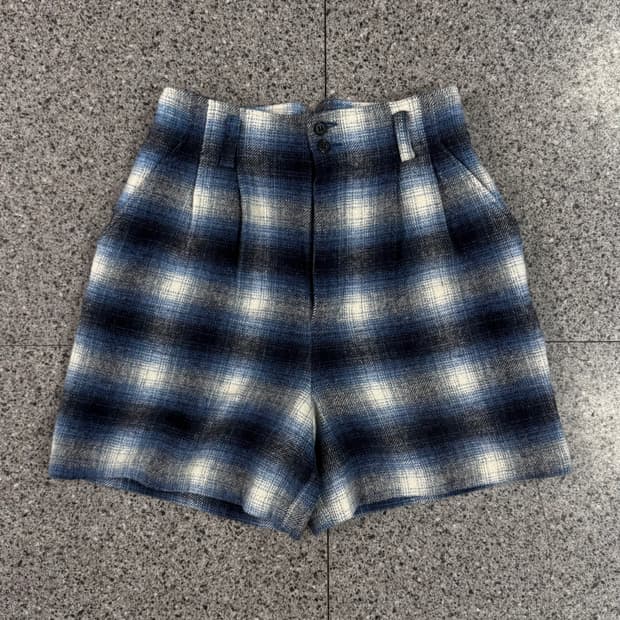 vintage blue plaid tailored shorts