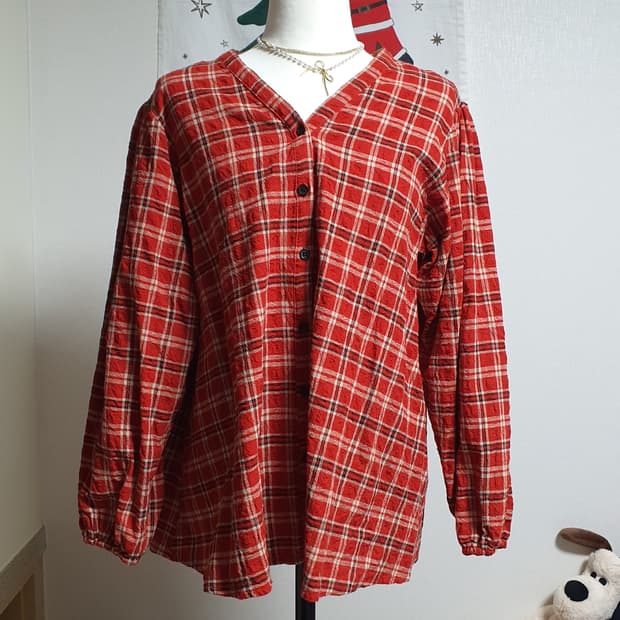 [모리걸] 레드 체크 블라우스