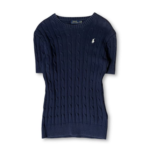 폴로랄프로렌 화이트포니 네이비 케이블 반팔 니트 L