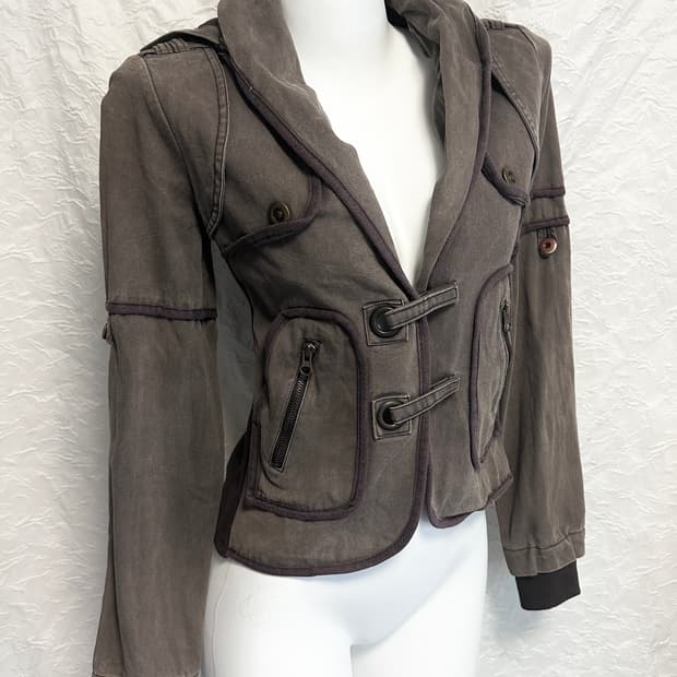 빈티지 핀터깔 y2k 골지 코튼 후드 자켓