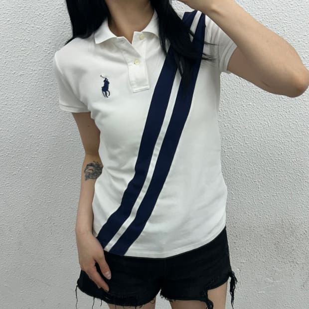폴로 랄프로렌 그린포니 퍼플 단가라 긴팔티 L