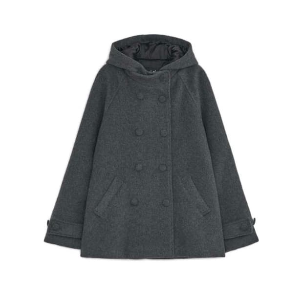 허그유어스킨 후드 하프 코트 차콜 새상품 허유스 Hooded half c