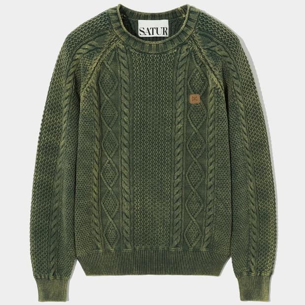 세터 (SATUR) 케이블 니트 올리브 그린