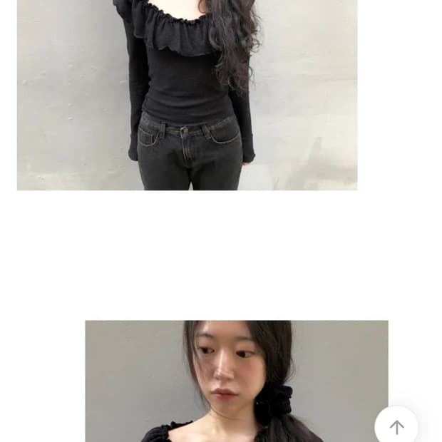 오프숄더 증정/당일배송) 그린씨 에밀리 러플 티 블랙